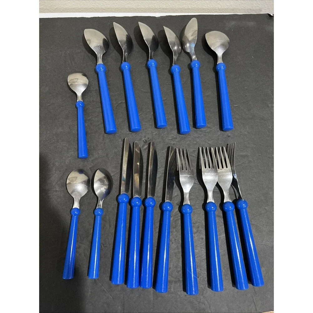 IKEA GRAMMATIK Vtg 1990s Blue Flatware Lot  Of 17 Cutlery Silverware